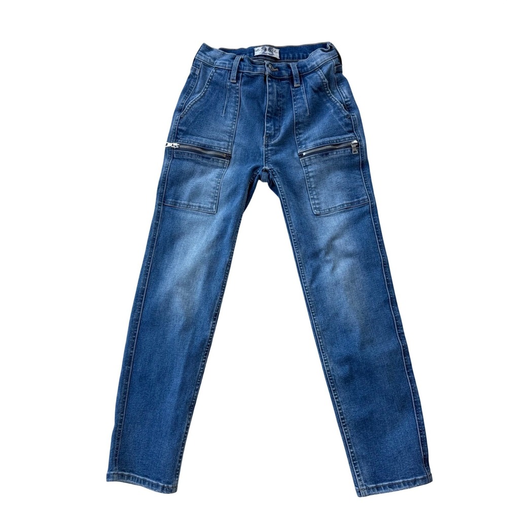 We The Free Free People Blue Utility Zipper Pocket High Rise Straight Jeans 25